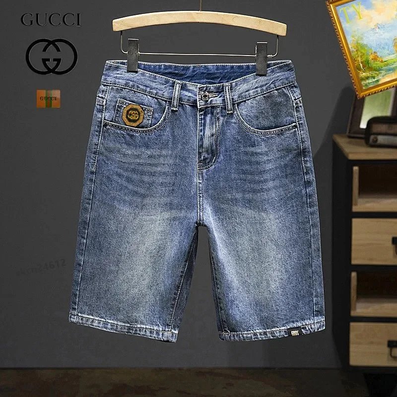 Gucci Denim Shorts with GG Patch and Drawstring Waist Blue - 13