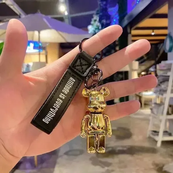 Medicom Toy Bearbrick Gold Keychain with Airtime Is Everything Strap Jewelry - 1