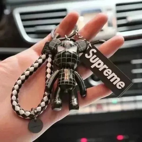 Supreme Bear Keychain Black and White Grid Pattern Accessory Jewelry - 1