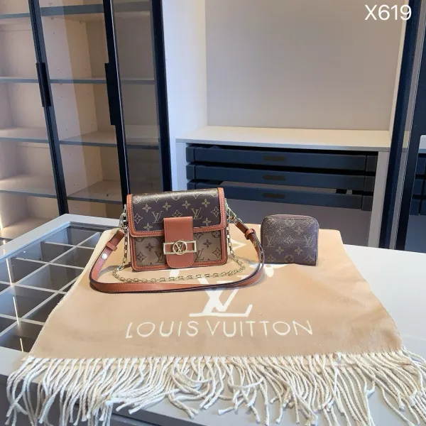 Louis Vuitton Dauphine Mini Monogram Brown and Tan Crossbody Bag with Matching Wallet - 1