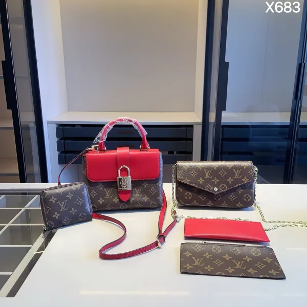 Louis Vuitton Monogram Canvas & Red Leather Handbag Set with Clutches and Wallets - 1