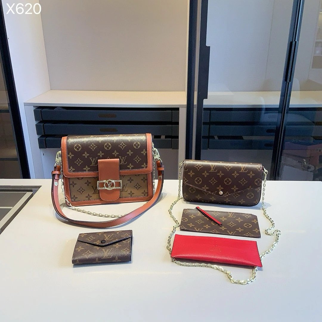 Louis Vuitton Monogram Canvas Bag Set in Brown and Red Shoulder Bags