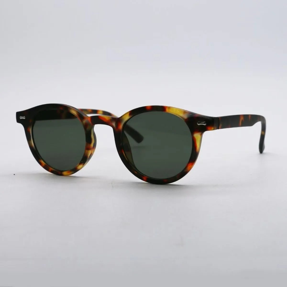 Design Tortoiseshell Round Frame Green Lens Sunglasses Eyewear