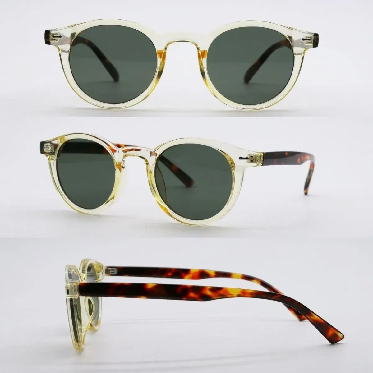 Design Round Frame Smoke Green with Amber Lens Sunglasses - 6