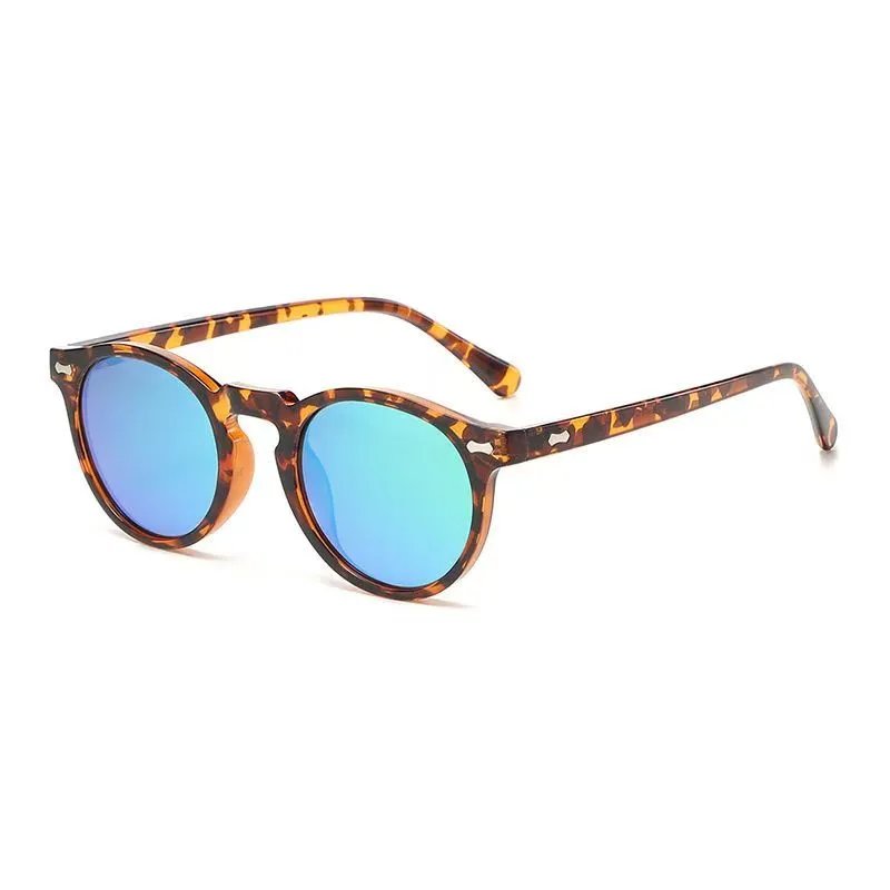 Design Tortoiseshell Round Frame Blue Mirror Lens Sunglasses - 1