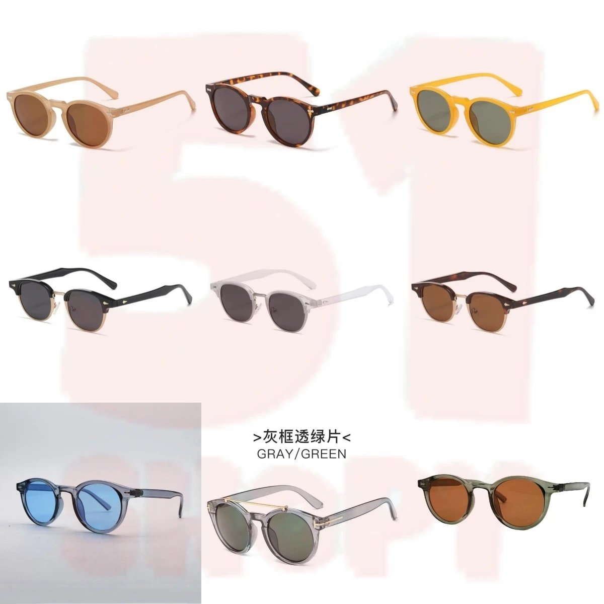 Design Round Frame Smoke Green with Amber Lens Sunglasses - 3