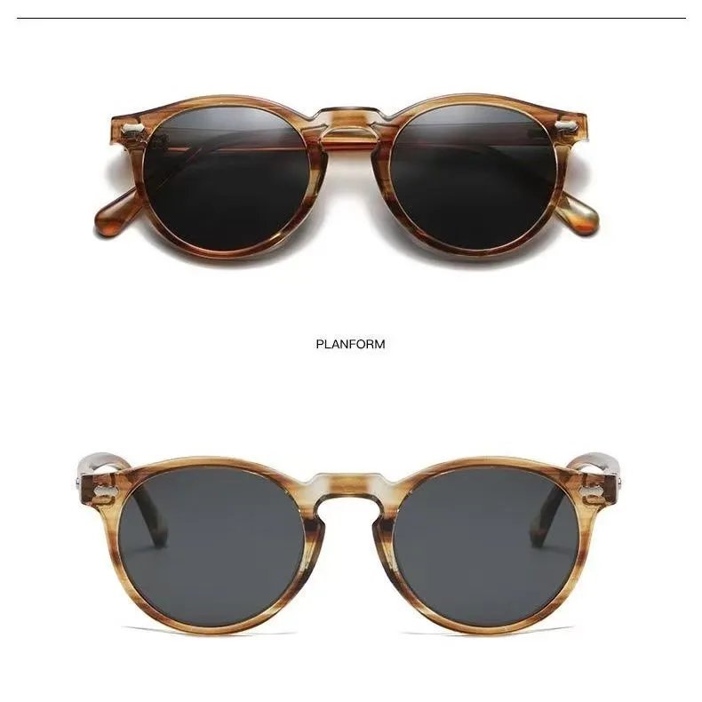 Design Round Frame Smoke Green with Amber Lens Sunglasses - 15