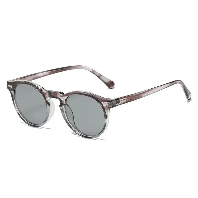 Design Round Frame Smoke Green with Amber Lens Sunglasses - 16
