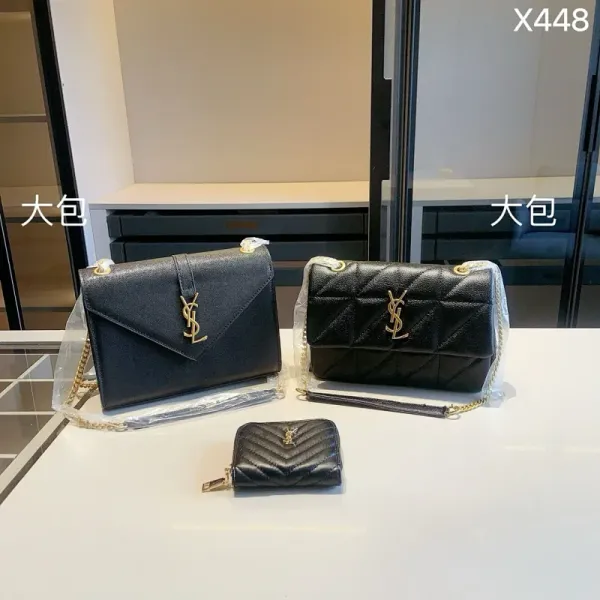 Saint Laurent Monogram Envelope and Loulou Quilted Black Leather Shoulder Bags with Cardholder - 1