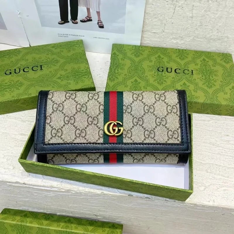 Gucci GG Marmont Envelope Long Wallet Beige and Brown Canvas - 14