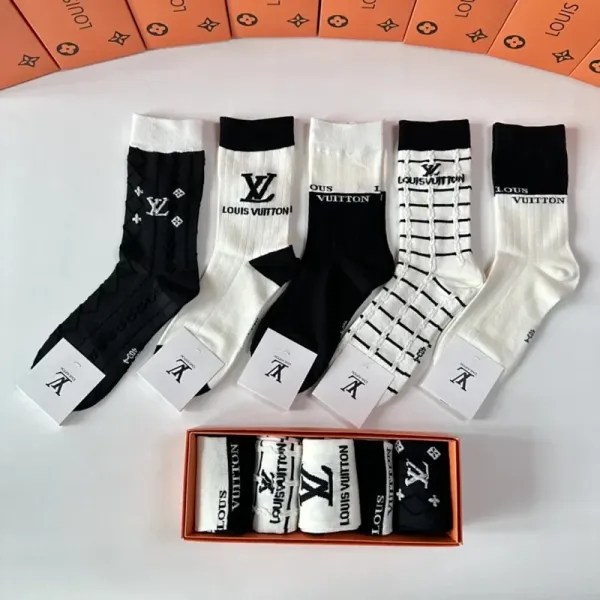 Louis Vuitton Monogram Logo Socks Set Black and White Socks - 1