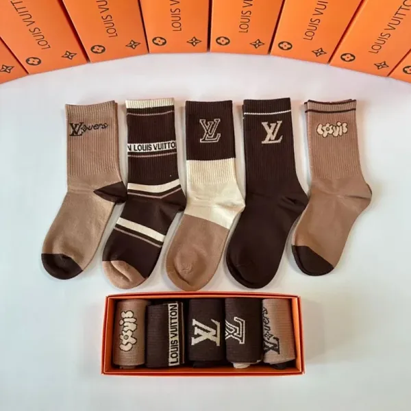 Louis Vuitton Monogram Socks Set Brown Beige Multicolor Socks - 1