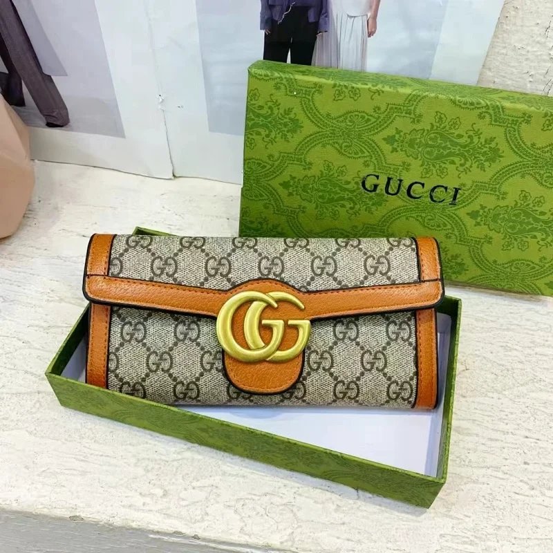 Gucci GG Marmont Envelope Long Wallet Beige and Brown Canvas - 6