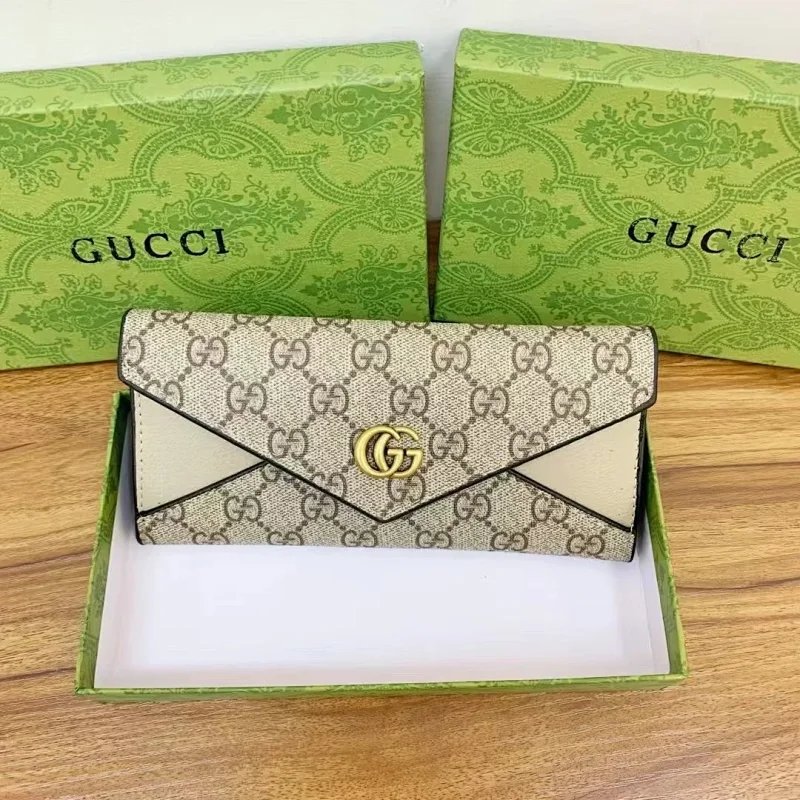 Gucci GG Marmont Envelope Long Wallet Beige and Brown Canvas - 10