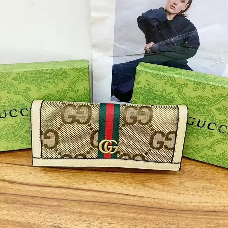 Gucci GG Marmont Envelope Long Wallet Beige and Brown Canvas - 9