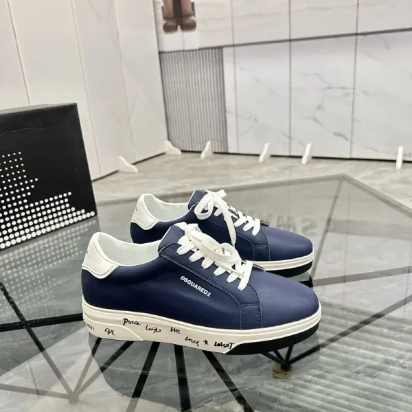 Dsquared2 Logo-Print Navy Leather Sneakers - 1