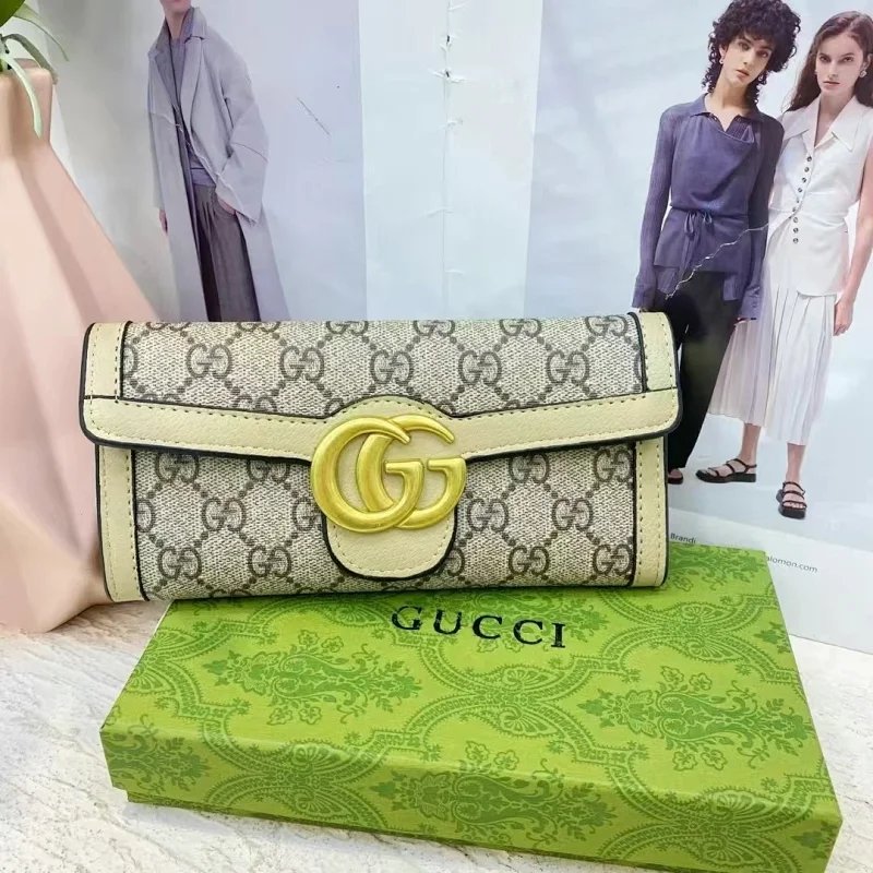 Gucci GG Marmont Envelope Long Wallet Beige and Brown Canvas - 5