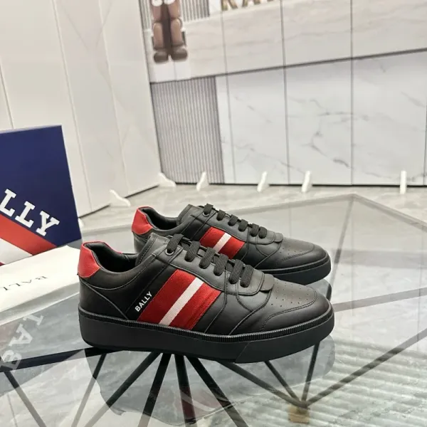 Design Bally Striped Leather Sneakers Black Red White Sneakers - 1