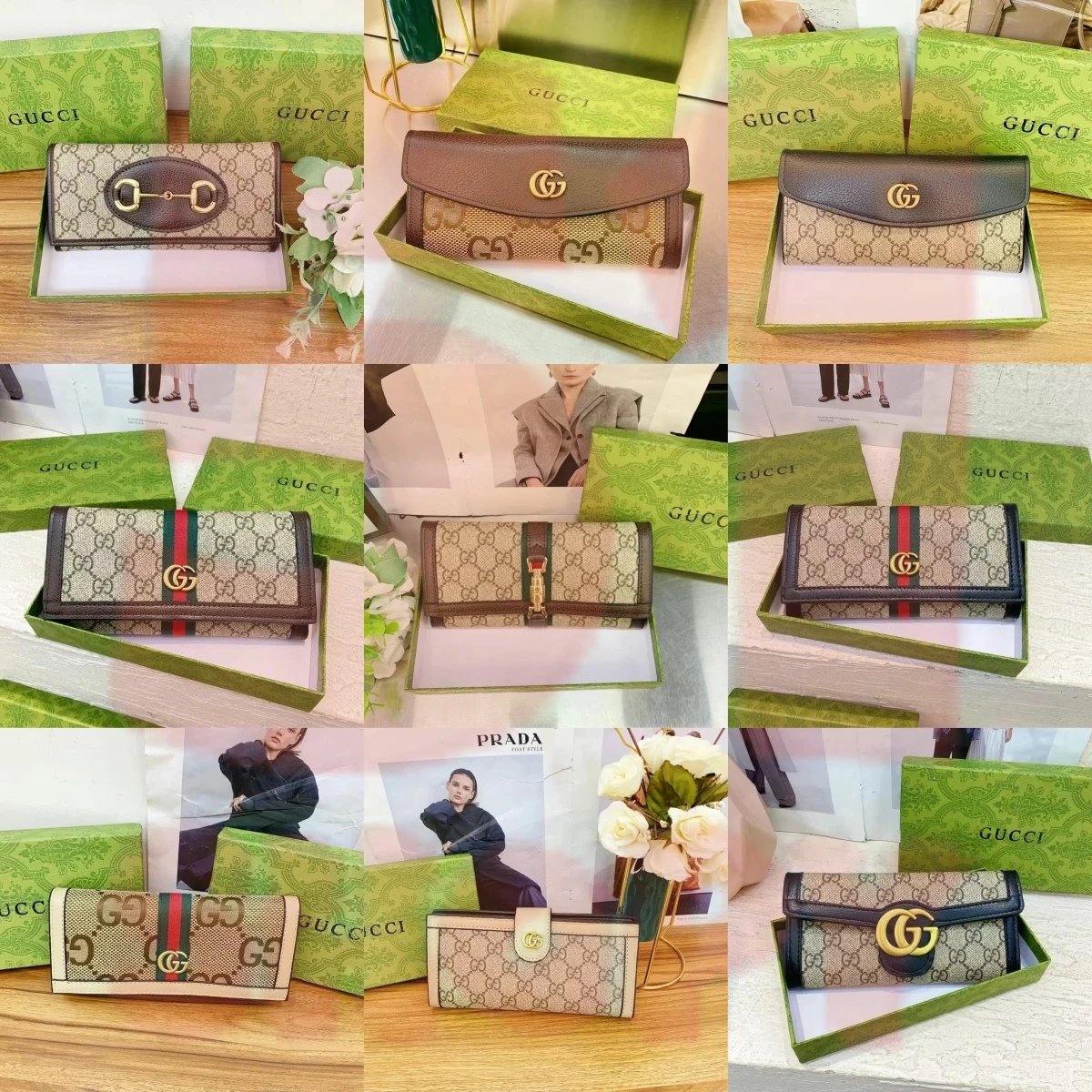 Gucci GG Marmont Envelope Long Wallet Beige and Brown Canvas - 3