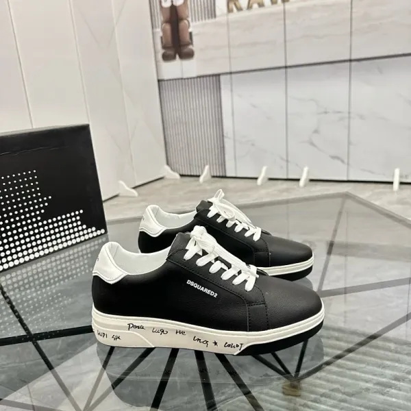 Dsquared2 Logo Script Low-Top Black and White Sneakers - 1