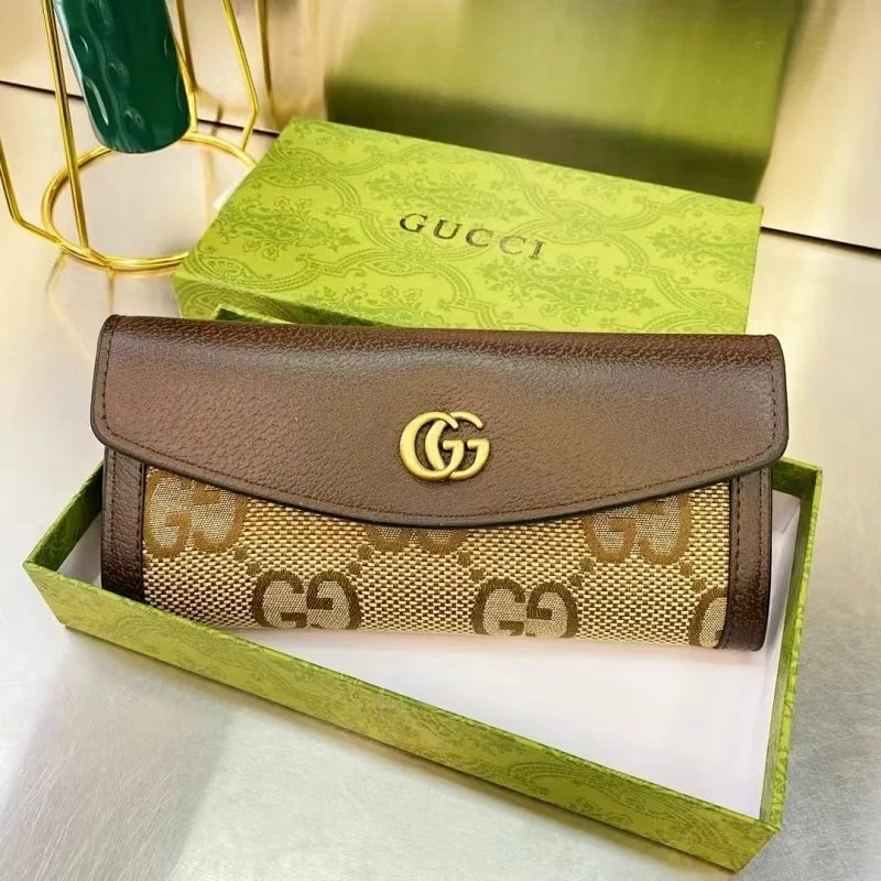 Gucci GG Marmont Envelope Long Wallet Beige and Brown Canvas - 12