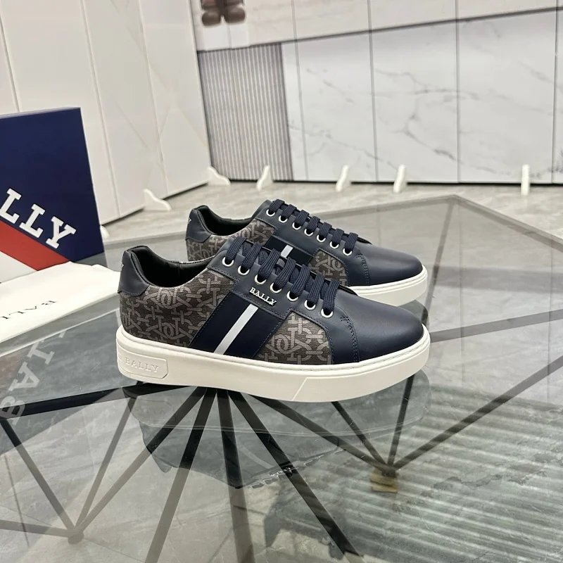 Design Bally Monogram Print Low-Top Sneakers Navy and Beige Sneakers