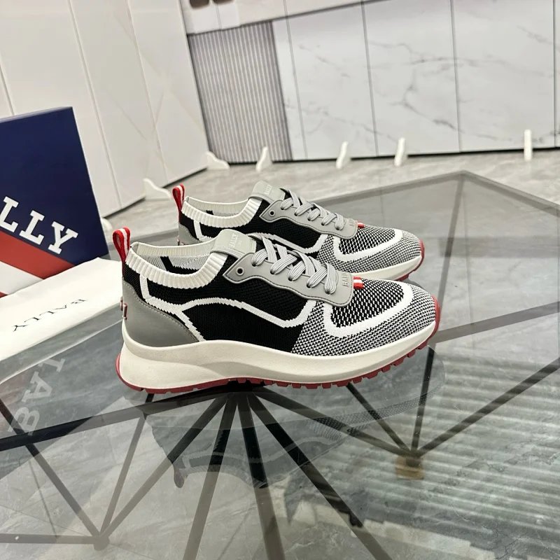 Design Bally Mesh Sneakers Black White Gray Red Sneakers