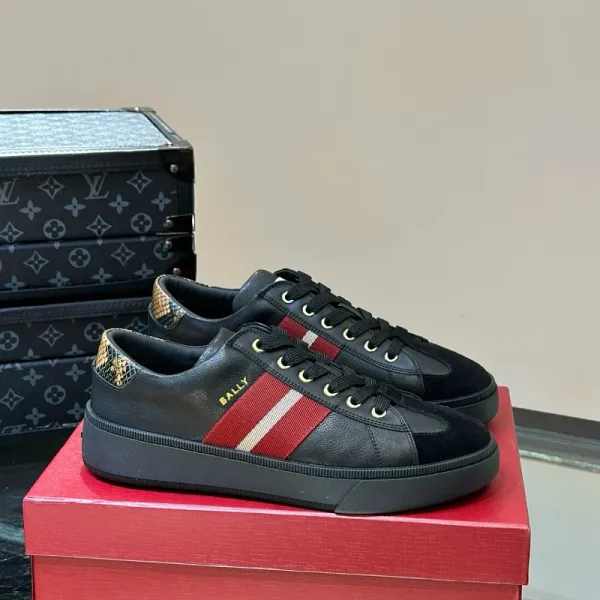 Design Bally Striped Leather Sneakers Black Red Gold Sneakers - 1