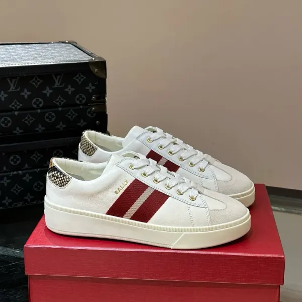 Design Bally Striped Leather Sneakers White Burgundy Sneakers - 1