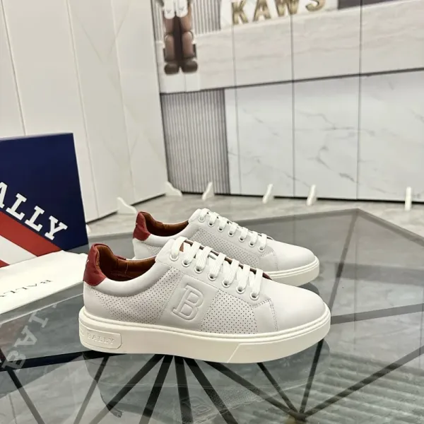 Design Bally Perforated Leather Sneakers White with Burgundy Accents Sneakers - 1