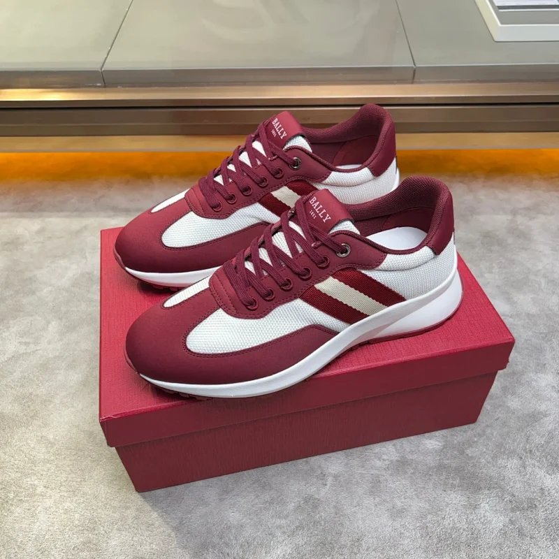 Design Bally Runner Burgundy and White Sneakers