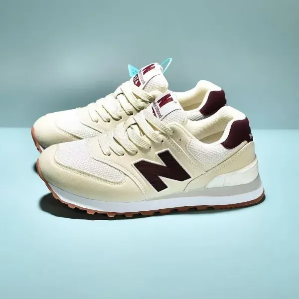 New Balance 574 Cream Burgundy Sneakers - 1
