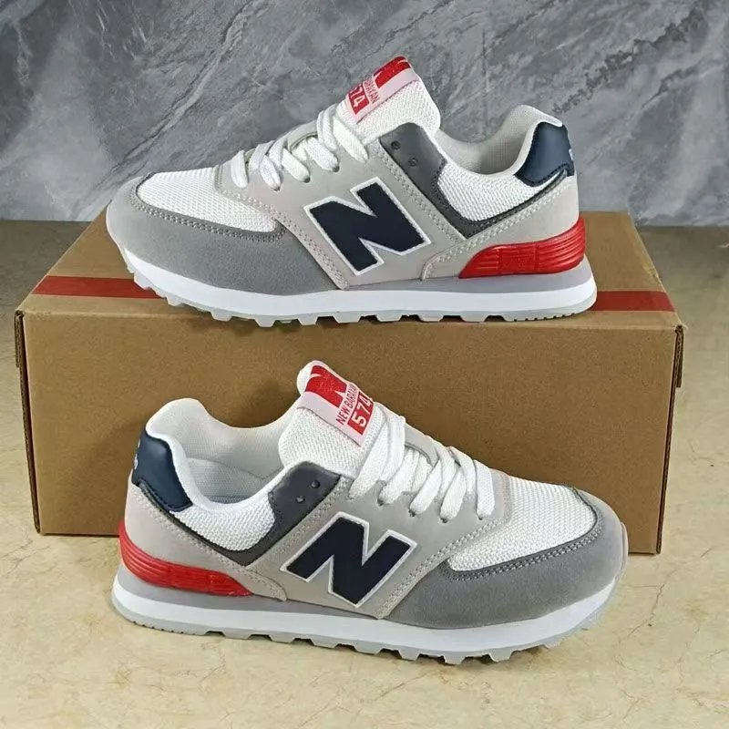 New Balance 574 Gray White Red Sneakers