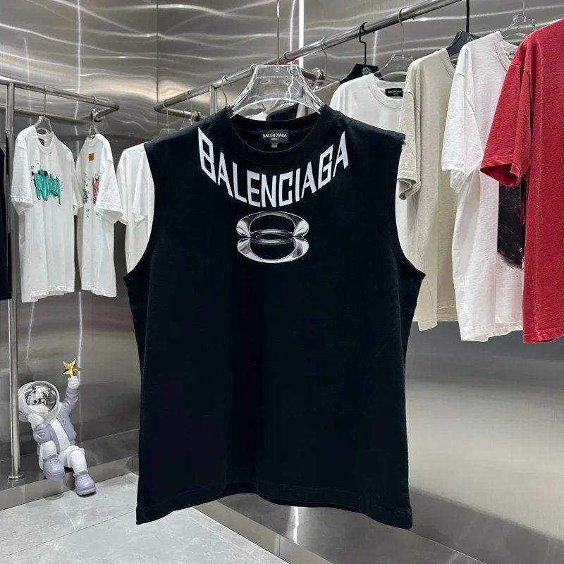Balenciaga Logo Print Black Sleeveless Vest Vest Top