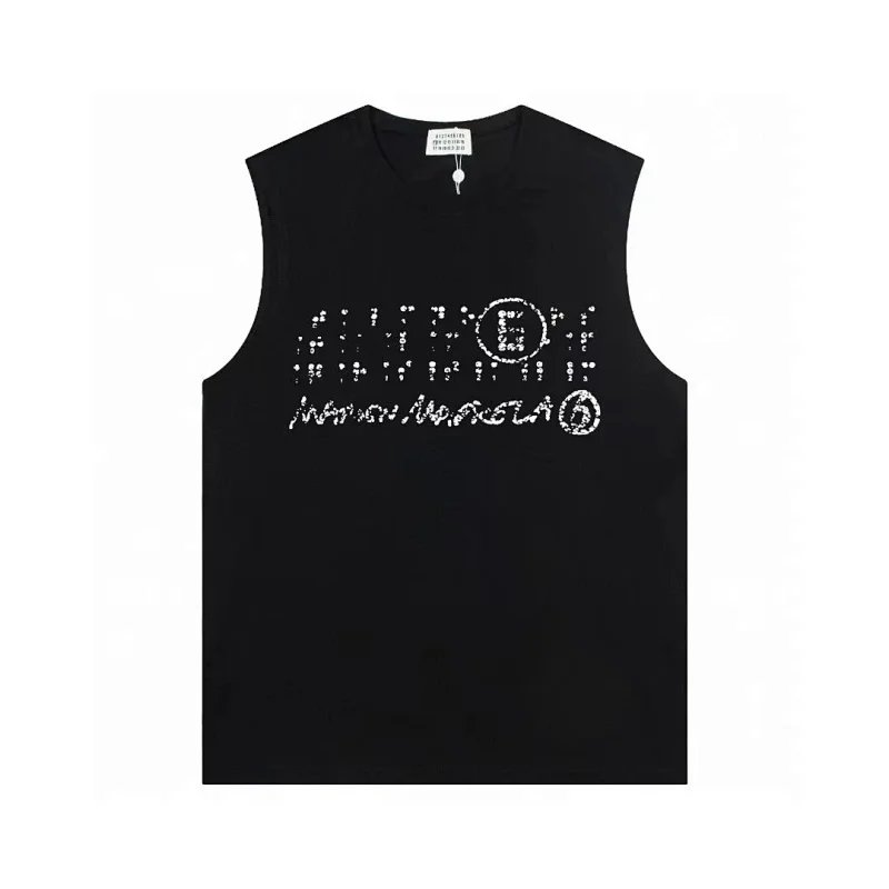 Maison Margiela Tabi Logo Print Black Sleeveless Vest Top