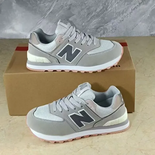 New Balance 574 Gray Mesh Pink Sole Sneakers - 1