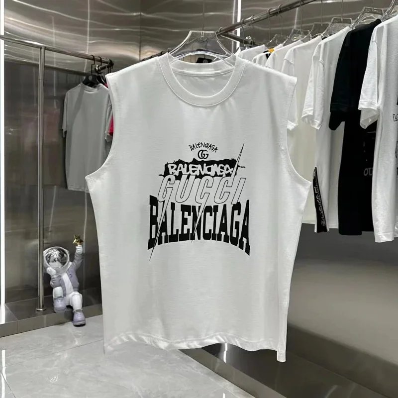 Balenciaga x Gucci Collaboration Sleeveless Graphic Tee White Vest Top