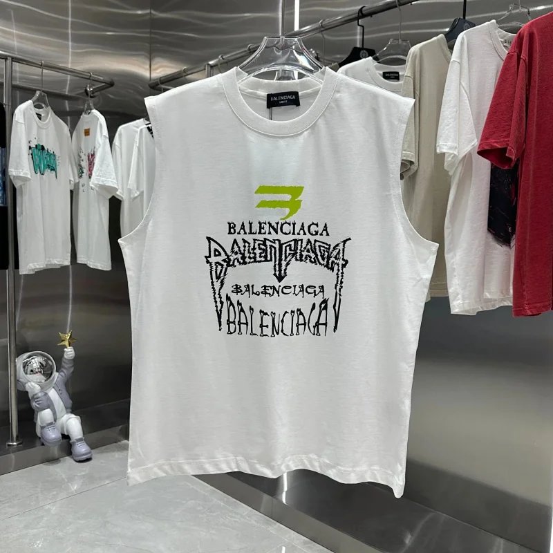 Balenciaga Logo Stack Sleeveless T-Shirt White Vest Top