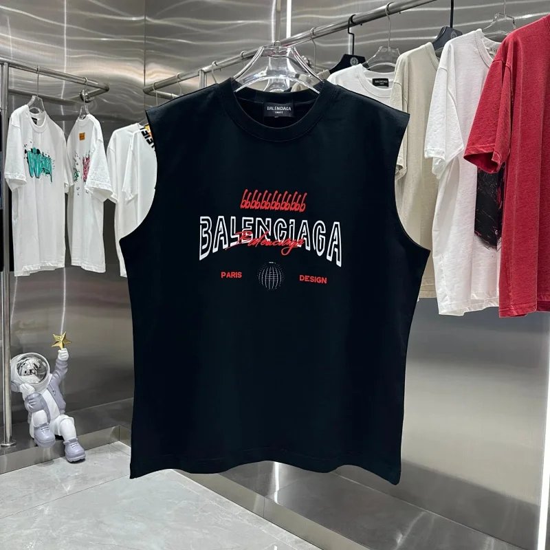 Balenciaga Logo Print Black Sleeveless T-Shirt Vest Top