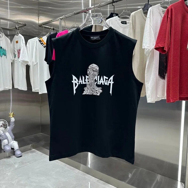 Balenciaga Skull Graphic Sleeveless T-Shirt Black Vest Top