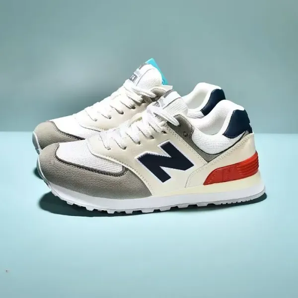 New Balance 574 Classic Beige Navy Red Sneakers - 1