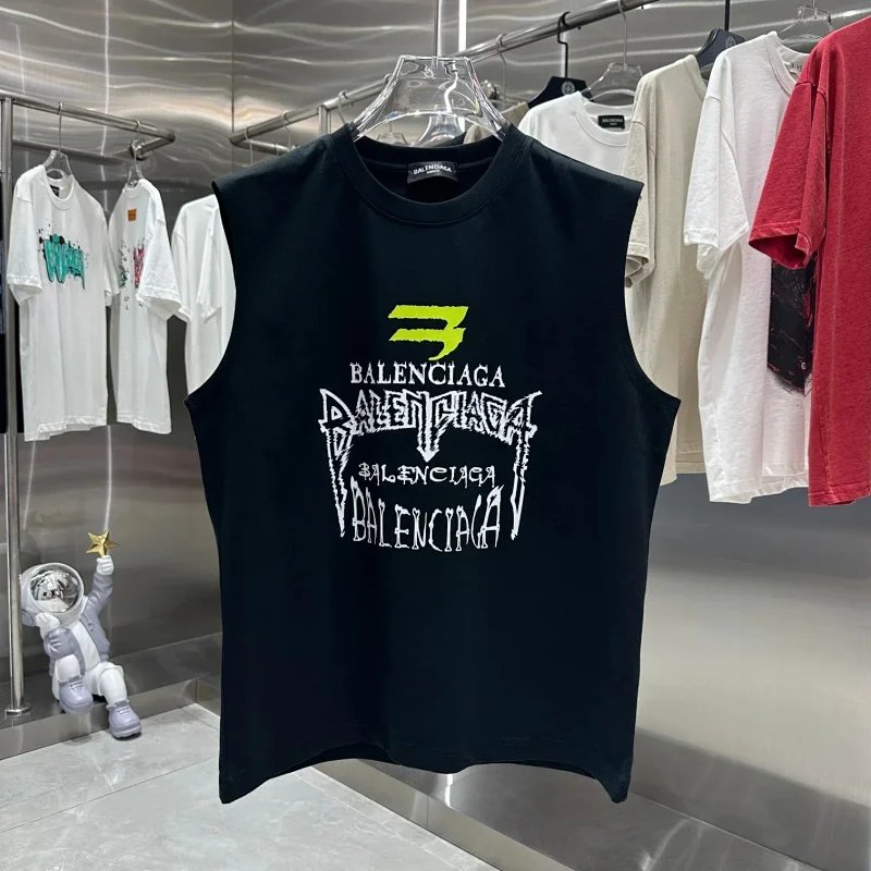 Balenciaga Logo Graphic Sleeveless Top Black Vest Top