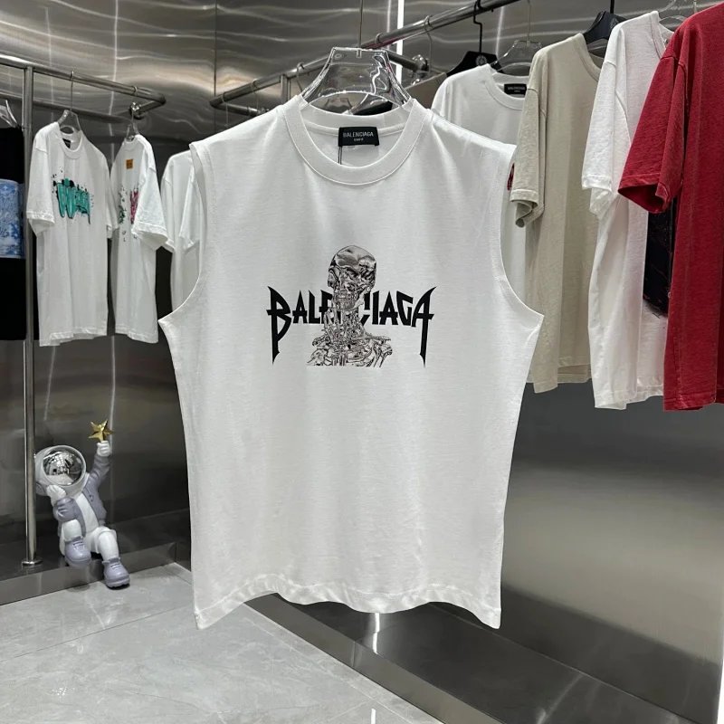Balenciaga Skull Graphic Sleeveless Top White Vest Top