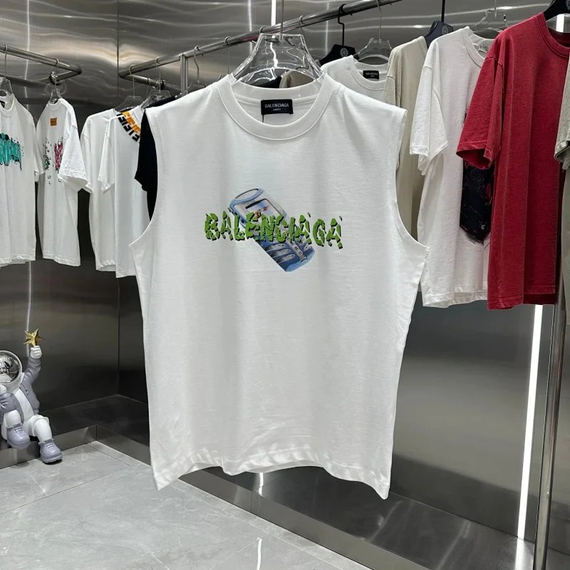 Balenciaga Can Print Sleeveless T-Shirt White Vest Top