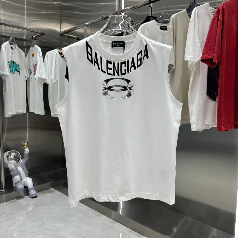 Balenciaga x Under Armour Collaboration Logo Print White Sleeveless Tank Top Vest Top