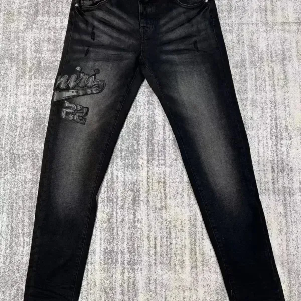Design Slim Fit Distressed Gray Jeans with Embellished Belt - 8
