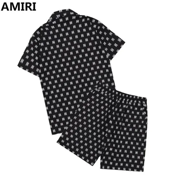 Amiri Logo Print Short Sleeve Shirt and Shorts Set Black - 1