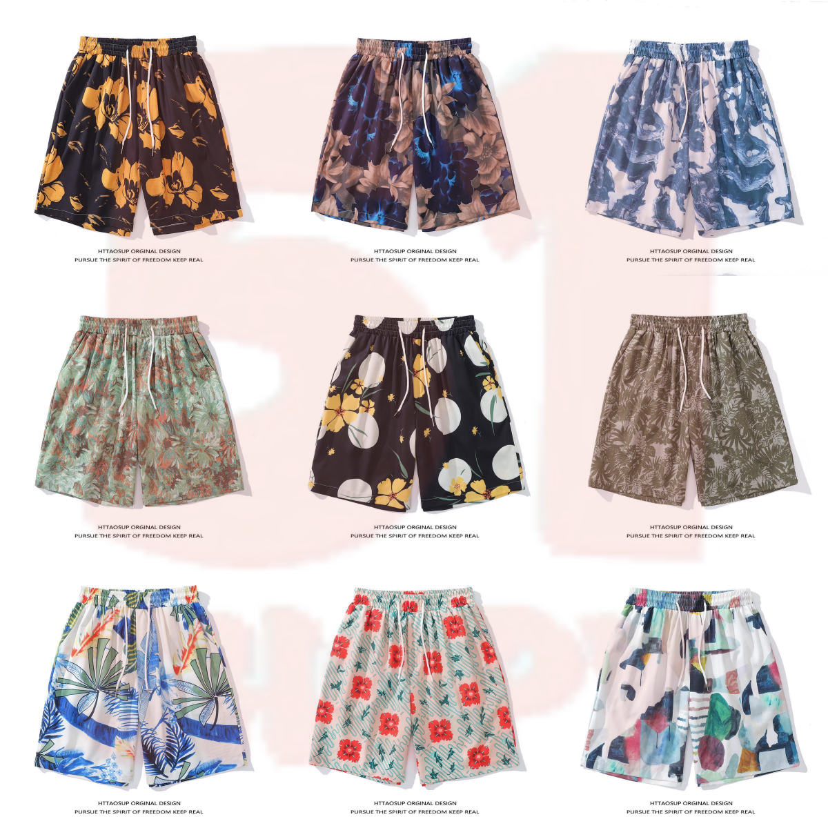 HTTAOSUP Original Design Floral Print Drawstring Shorts Black - 3