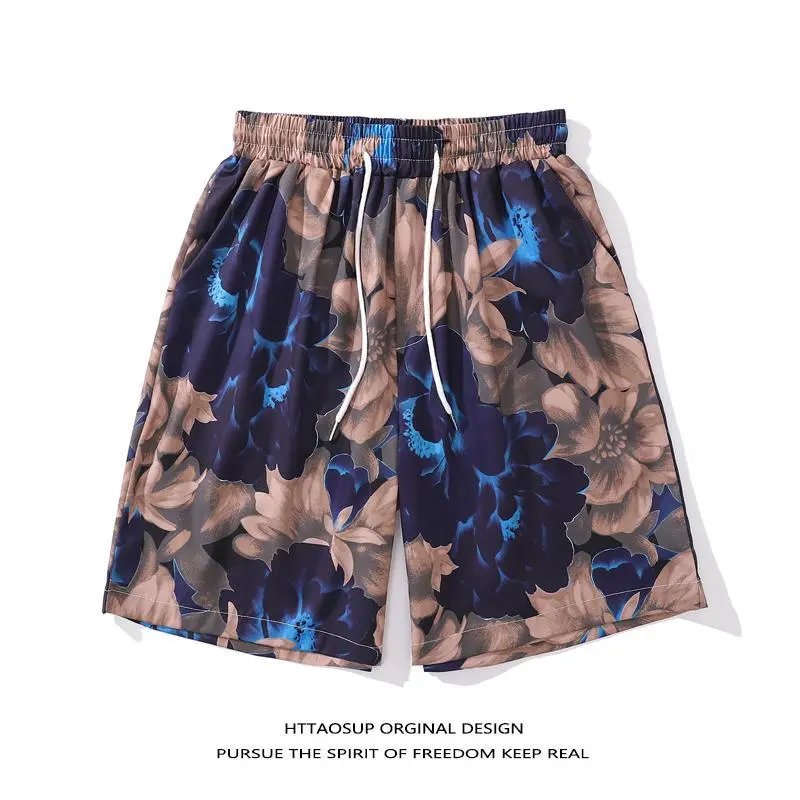 HTTAOSUP Original Design Floral Print Drawstring Shorts Black - 6