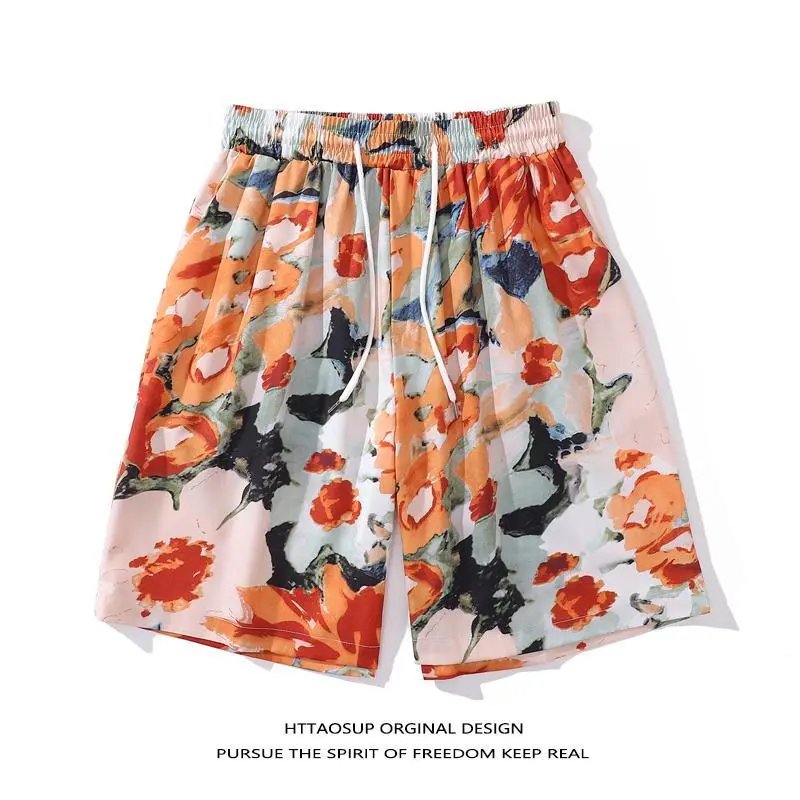 HTTAOSUP Original Design Floral Print Drawstring Shorts Black - 5